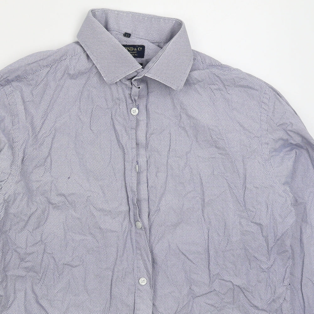 Hammond & Co Mens Blue Geometric Cotton Dress Shirt Size 16.5 Collared Button