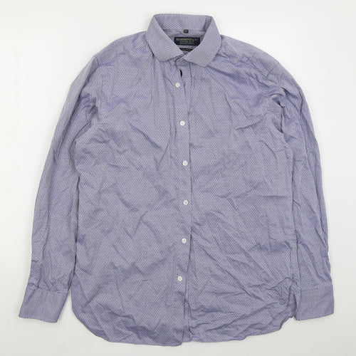 Hammond & Co Mens Blue Geometric Cotton Dress Shirt Size 16.5 Collared Button