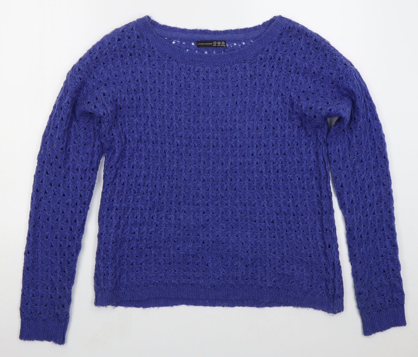 Atmosphere Womens Blue Boat Neck Acrylic Pullover Jumper Size 12