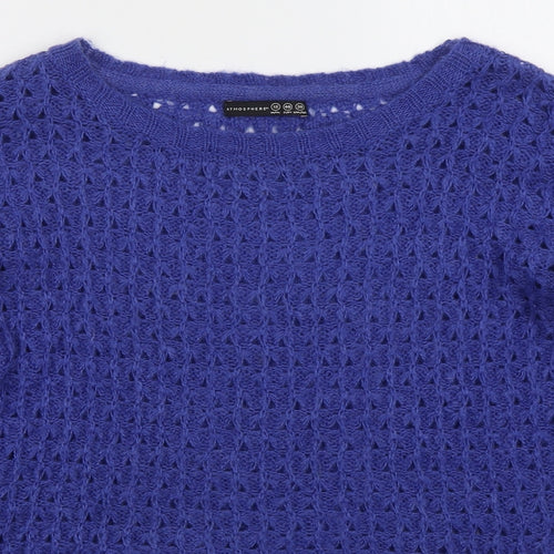 Atmosphere Womens Blue Boat Neck Acrylic Pullover Jumper Size 12