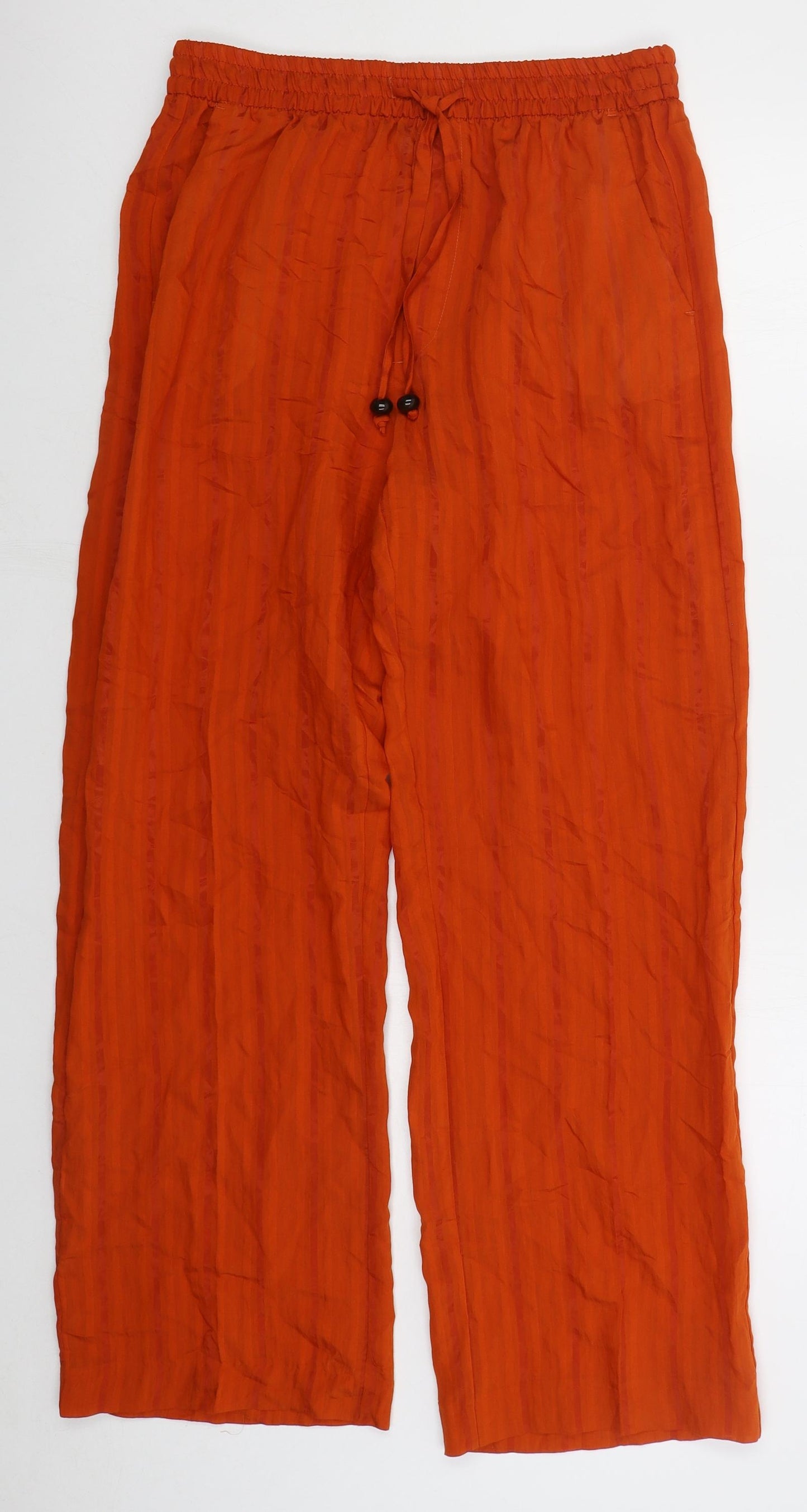 Zara Womens Orange Striped Viscose Trousers Size M L29 in Regular Drawstring