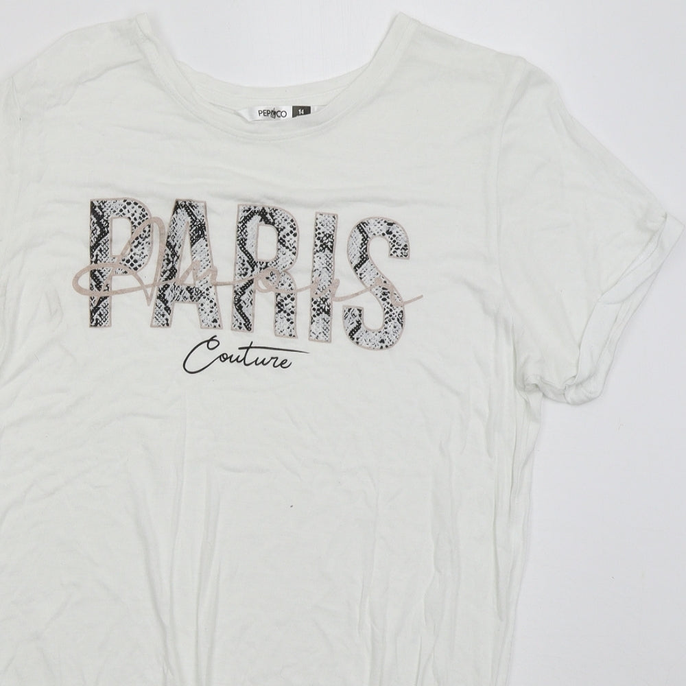 Pep&Co Womens White Cotton Basic T-Shirt Size 14 Crew Neck - Paris Couture