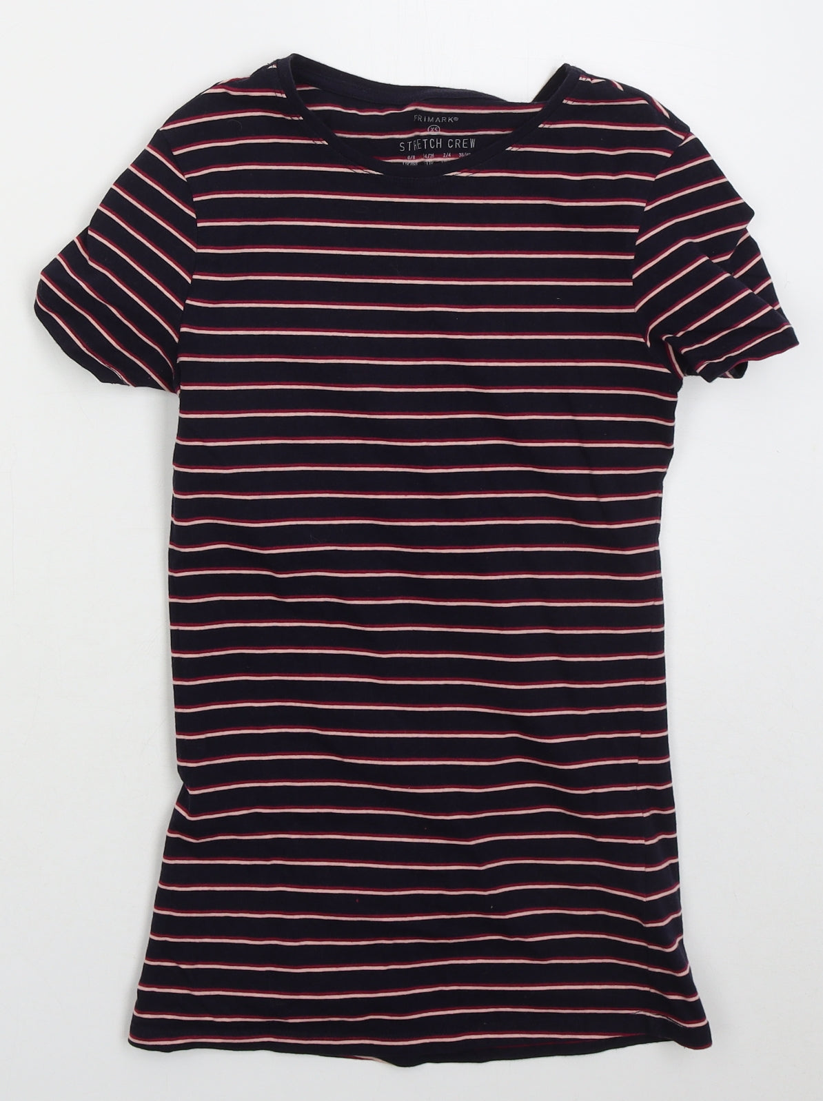 Primark Womens Blue Striped Cotton Basic T-Shirt Size 6 Crew Neck