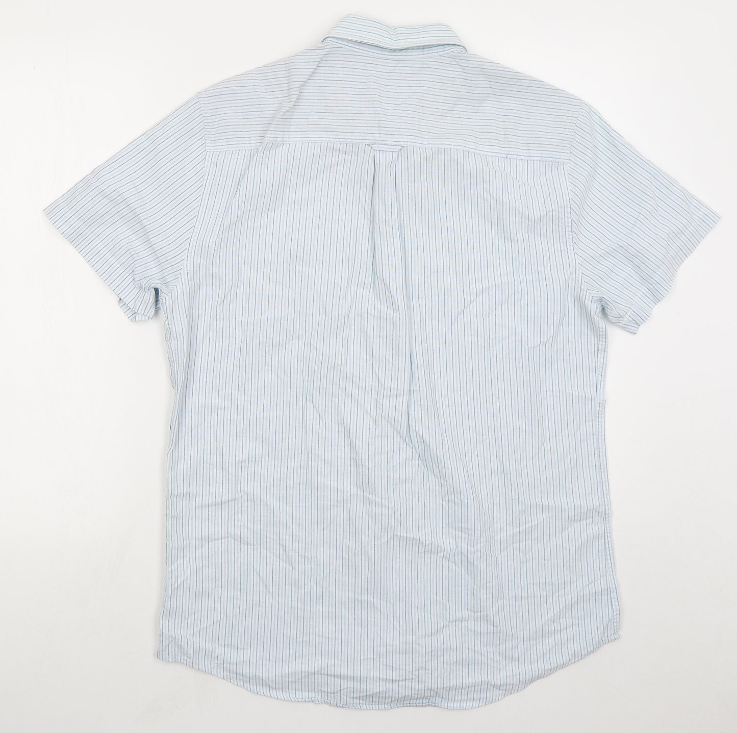 F&F Mens Blue Striped Cotton Button-Up Size M Collared Button