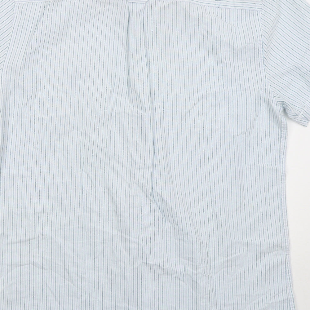 F&F Mens Blue Striped Cotton Button-Up Size M Collared Button