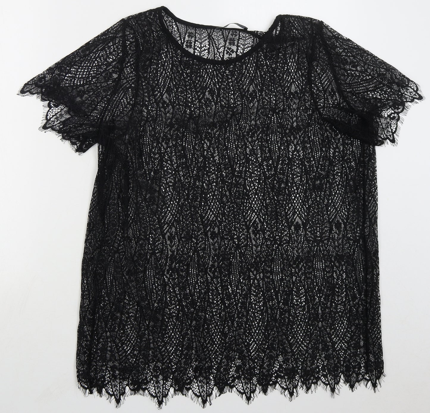 George Womens Black Nylon Basic T-Shirt Size L Roll Neck