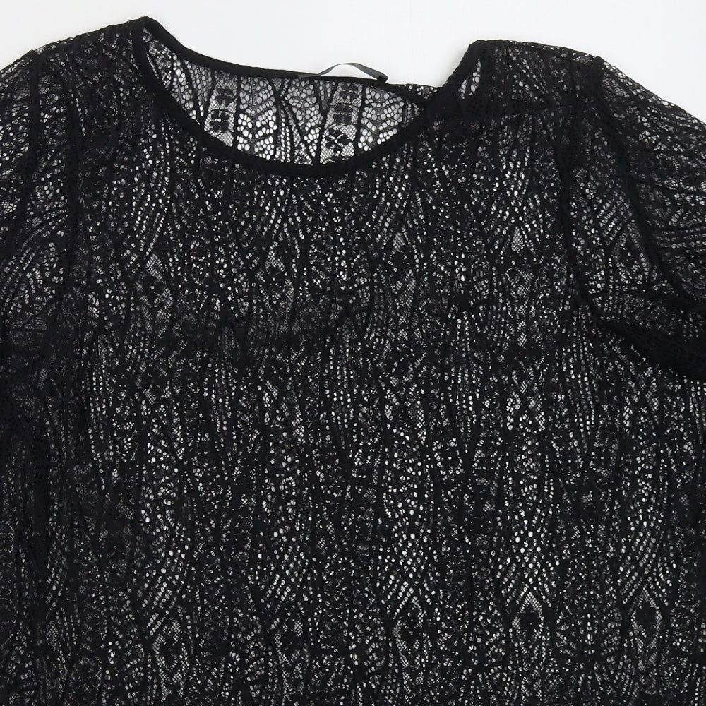 George Womens Black Nylon Basic T-Shirt Size L Roll Neck