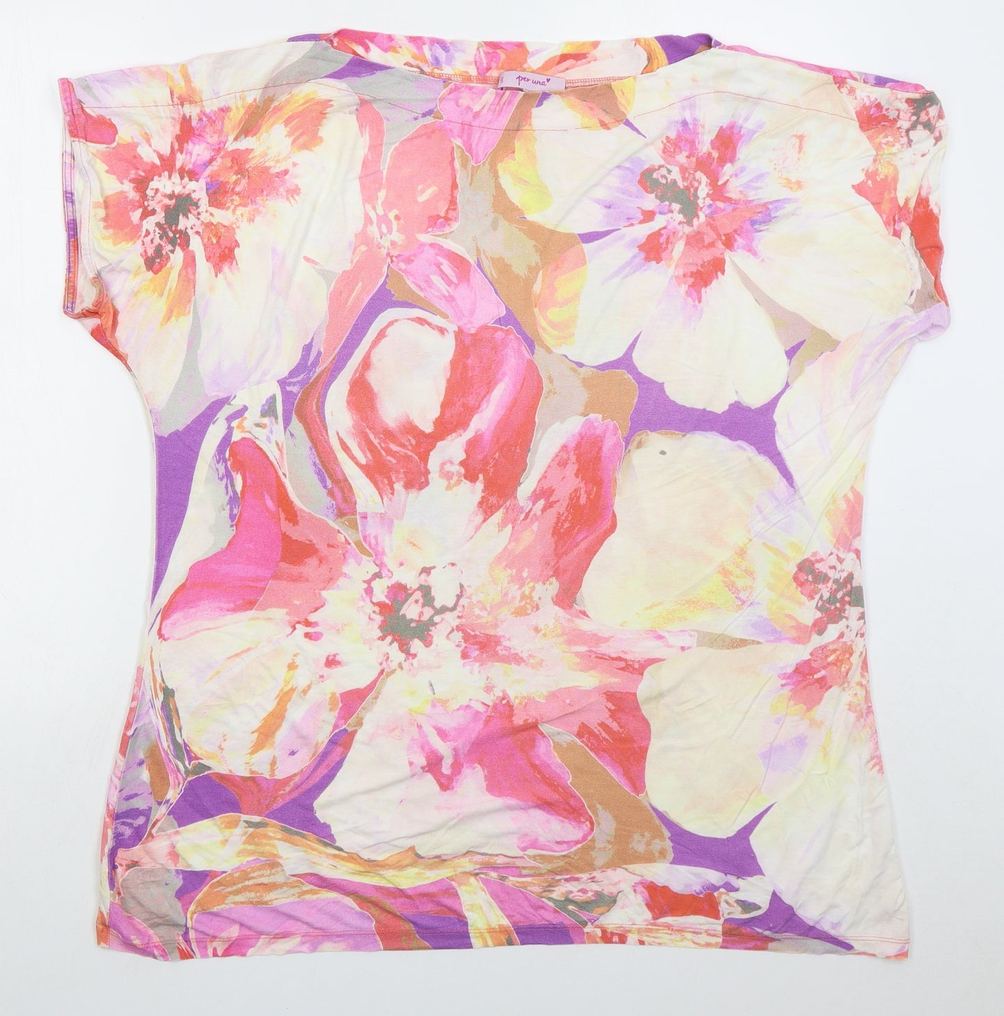 Per Una Womens Purple Floral Viscose Basic T-Shirt Size XL Boat Neck
