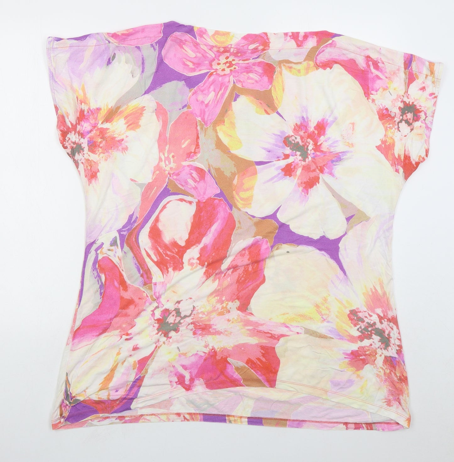 Per Una Womens Purple Floral Viscose Basic T-Shirt Size XL Boat Neck