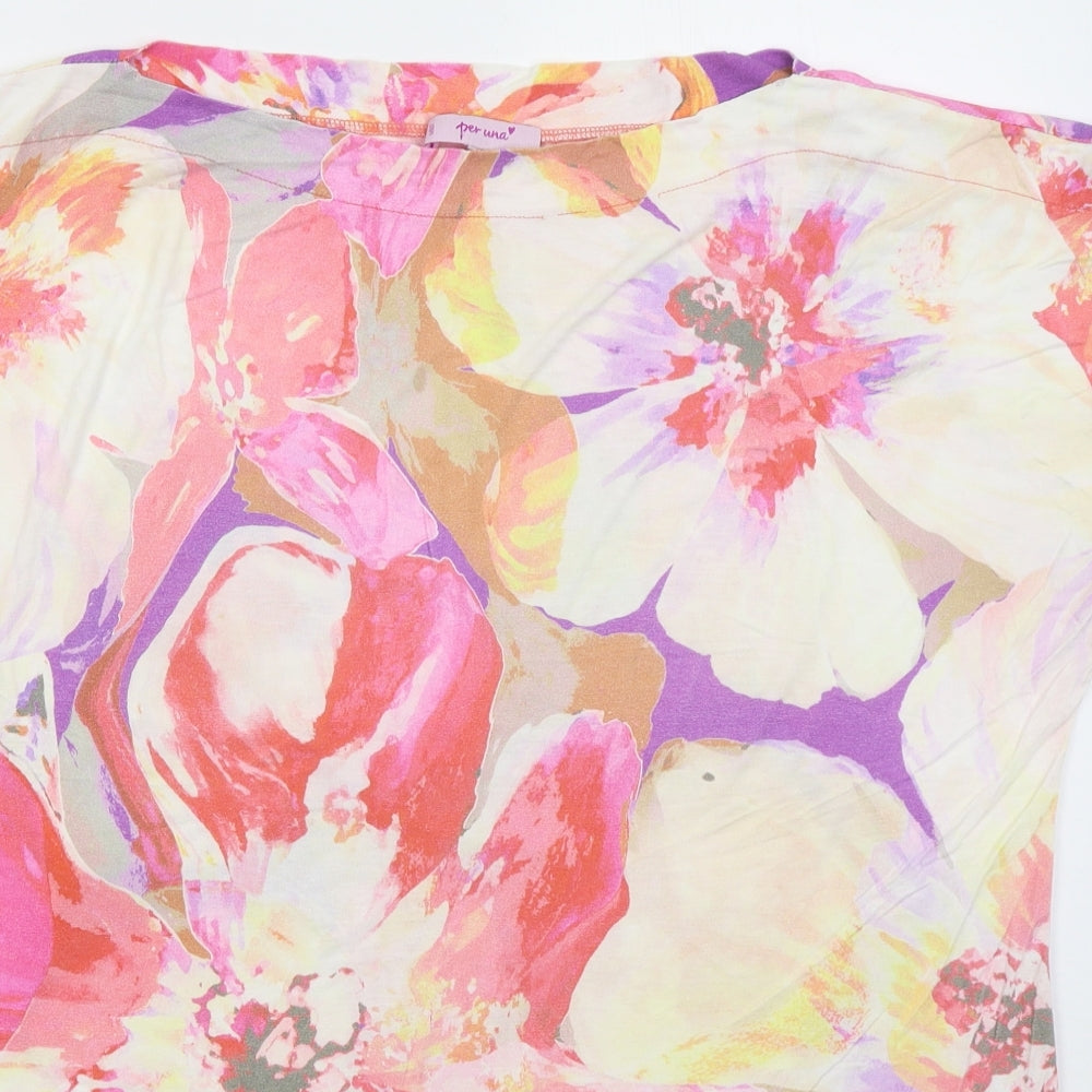 Per Una Womens Purple Floral Viscose Basic T-Shirt Size XL Boat Neck