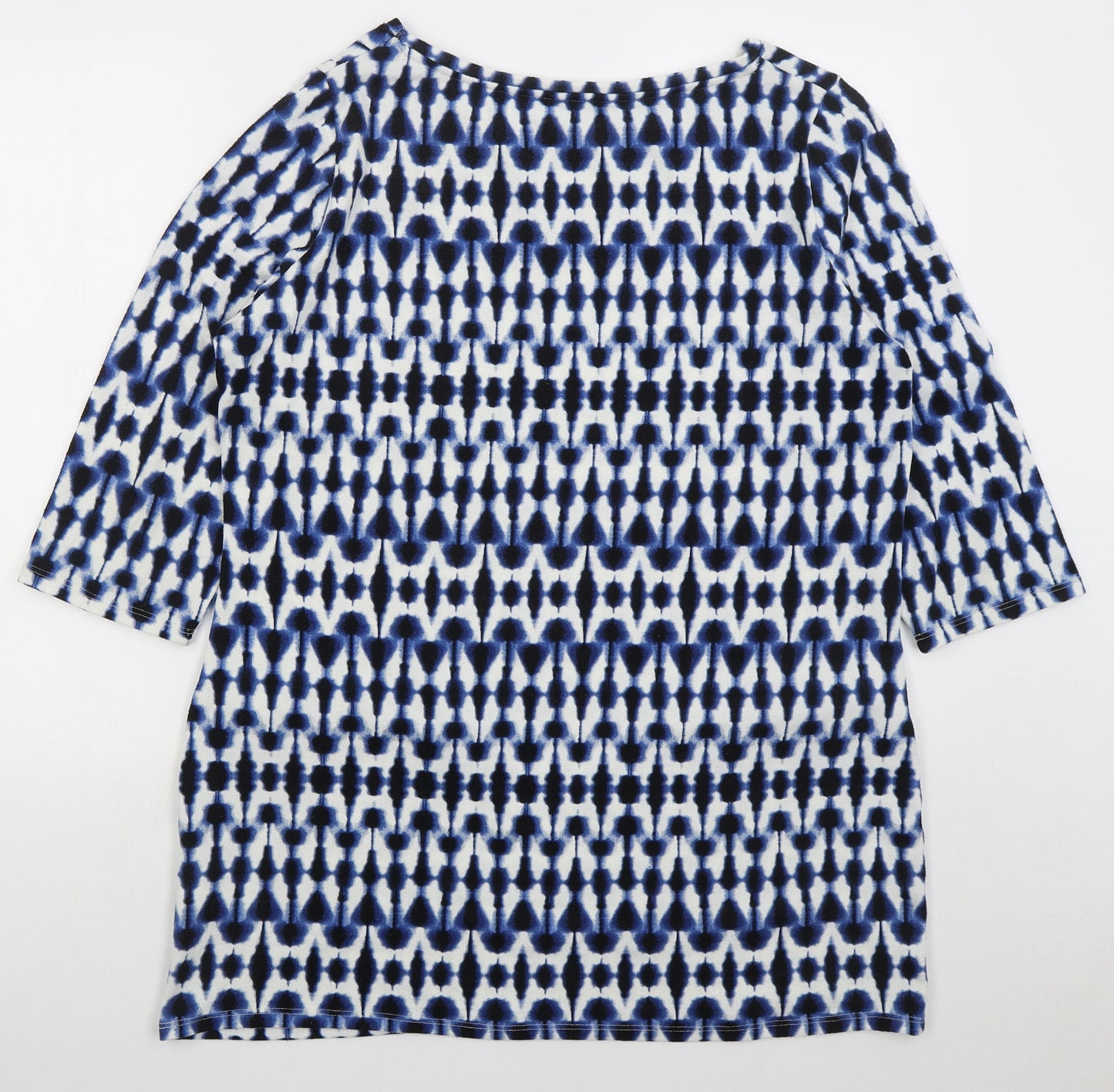 F&F Womens Blue Boat Neck Geometric Polyester Pullover Jumper Size 20