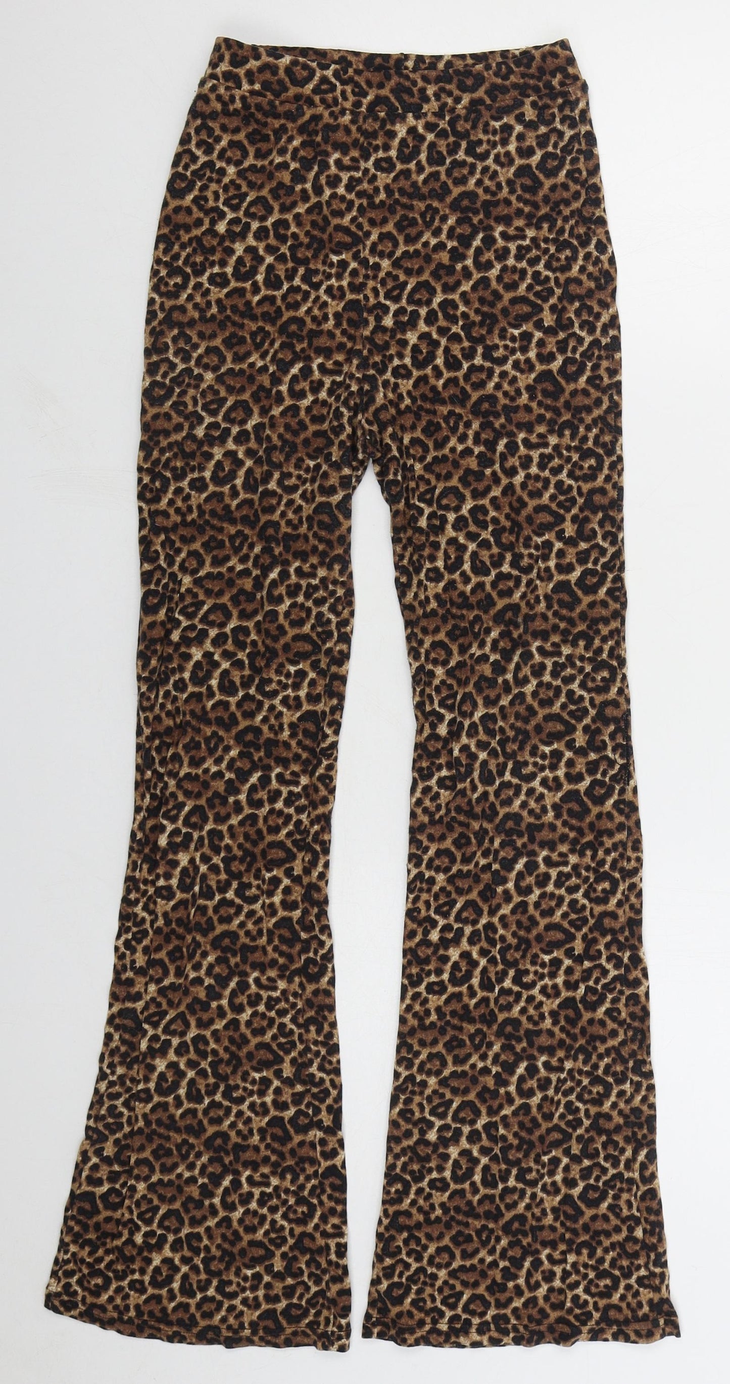 Monki Womens Brown Animal Print Polyester Trousers Size XS L26 in Regular