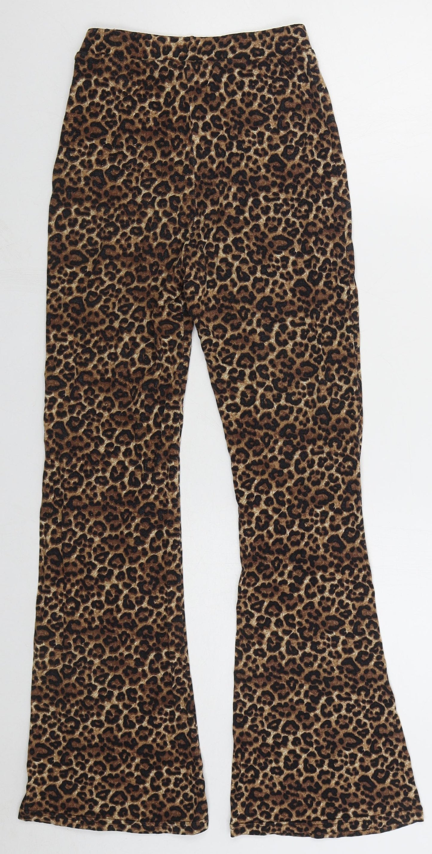 Monki Womens Brown Animal Print Polyester Trousers Size XS L26 in Regular
