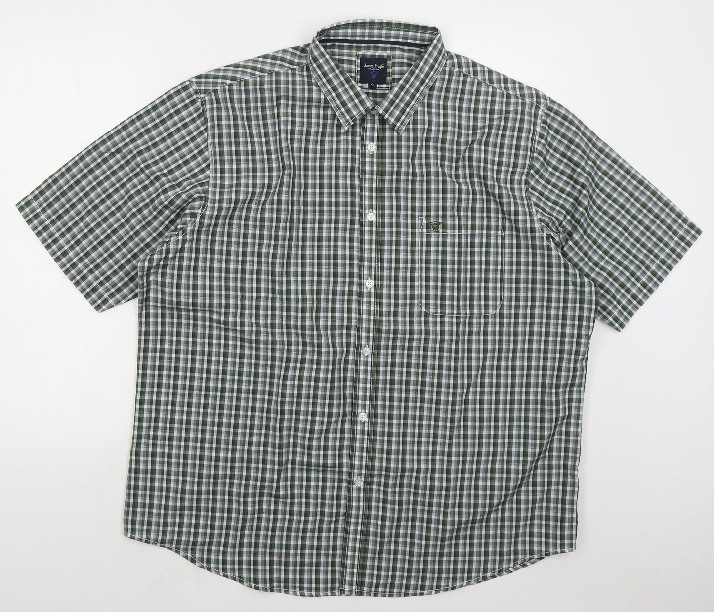 James Prngle Mens Green Check Polyester Button-Up Size XL Collared Button