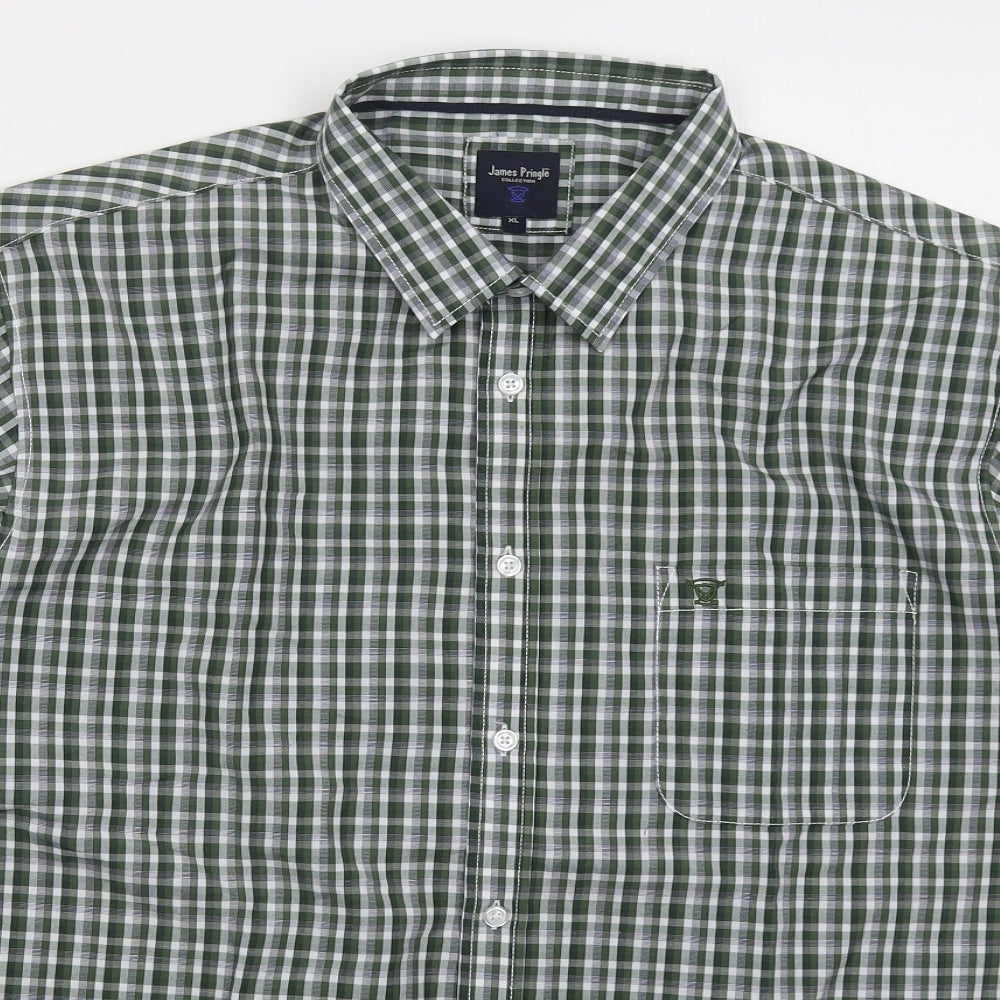 James Prngle Mens Green Check Polyester Button-Up Size XL Collared Button