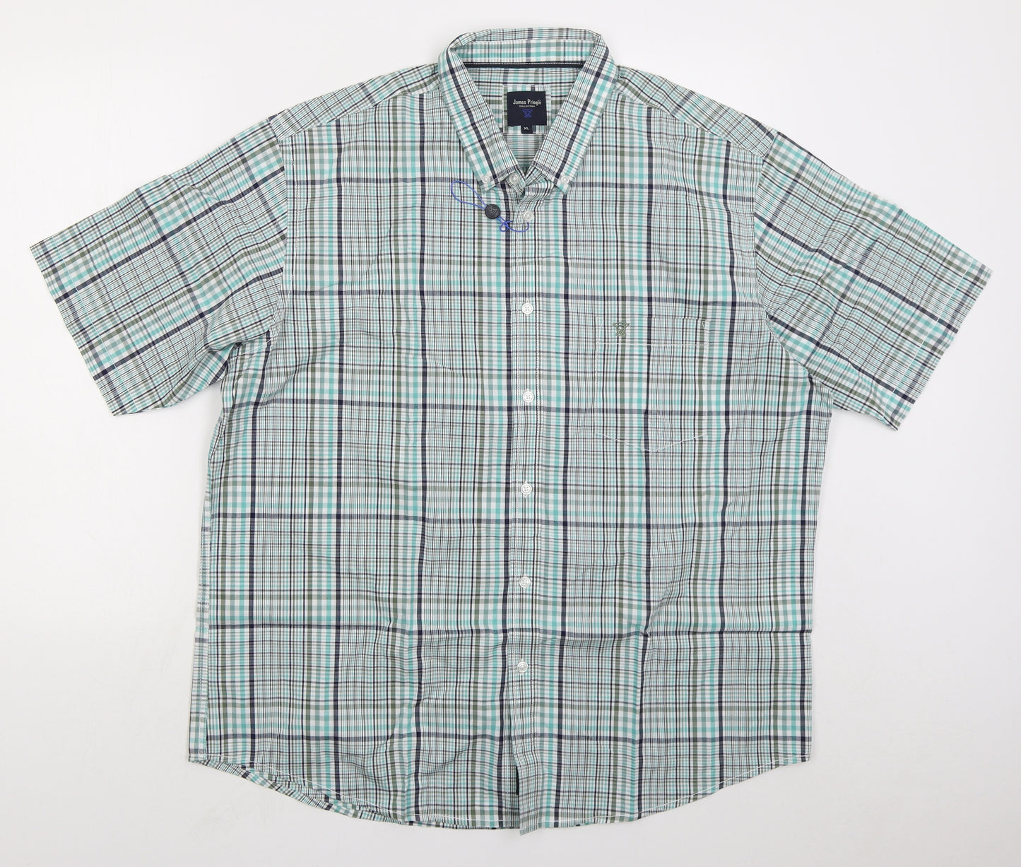 James Pringle Mens Blue Check Cotton Button-Up Size XL Collared Button