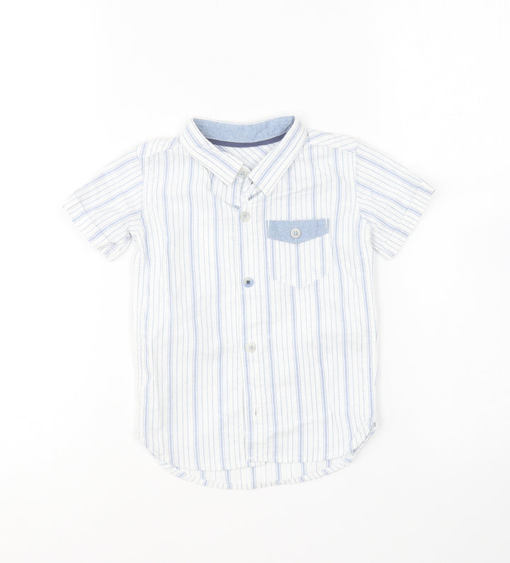 George Baby Black Striped Cotton Basic Button-Up Size 12-18 Months Collared