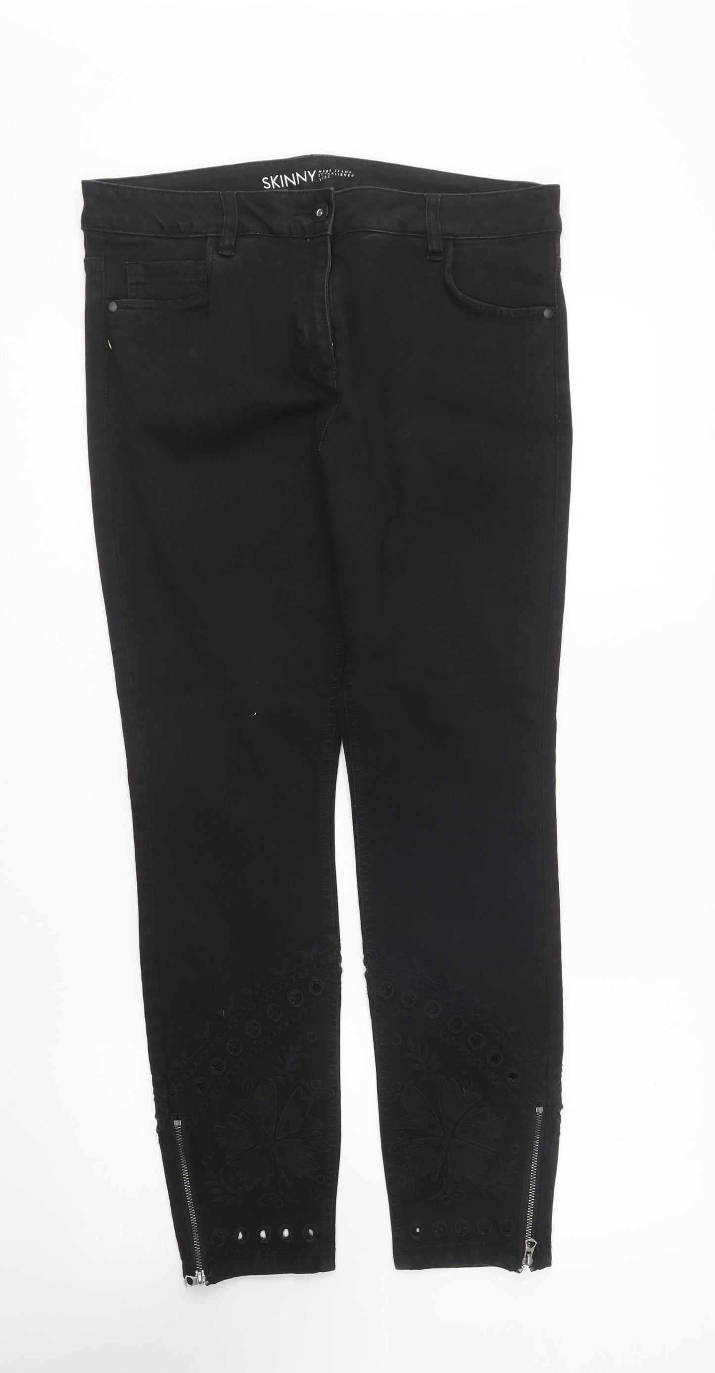 NEXT Womens Black Cotton Skinny Jeans Size 12 L28 in Regular