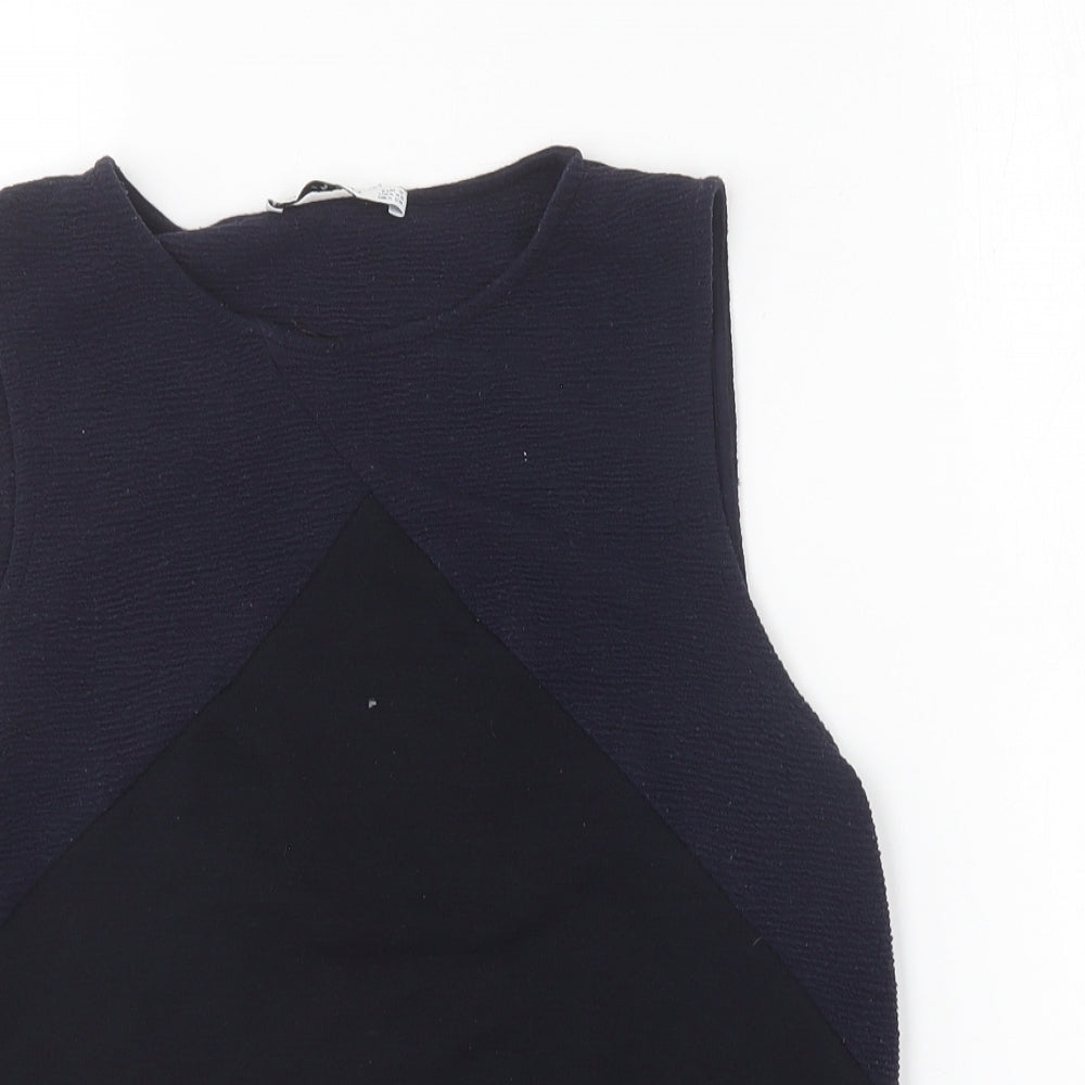 Mango Womens Blue Cotton Basic Tank Size S Round Neck