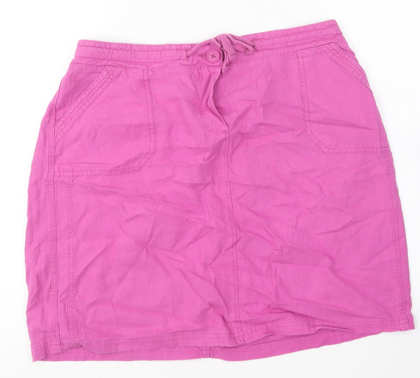 BHS Womens Pink Linen Mini Skirt Size 14