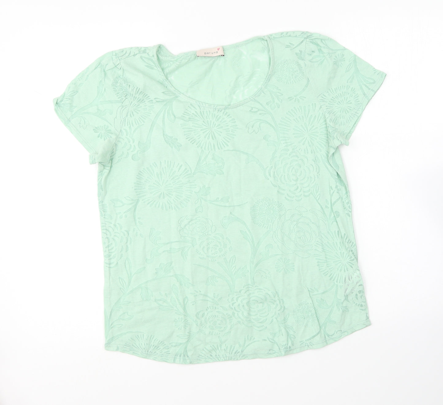 Per Una Womens Green Cotton Basic T-Shirt Size 12 Round Neck