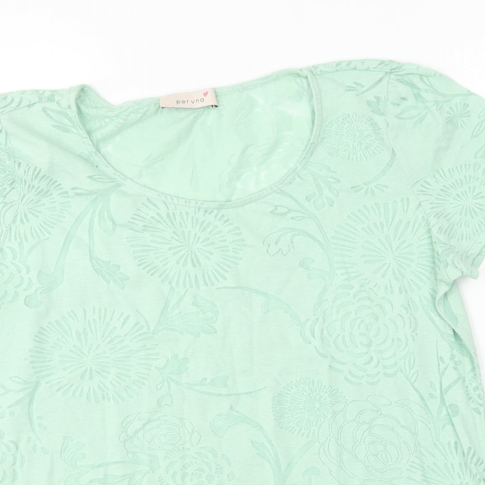 Per Una Womens Green Cotton Basic T-Shirt Size 12 Round Neck