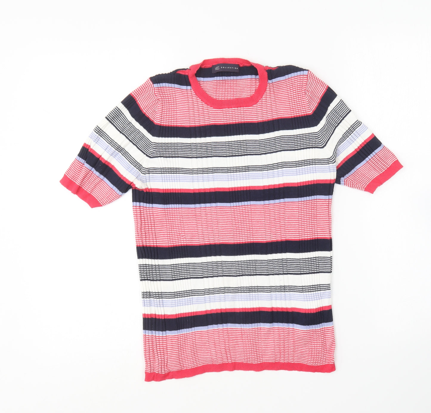 Marks and Spencer Womens Multicoloured Round Neck Striped Viscose Pullover Jumper Size 14