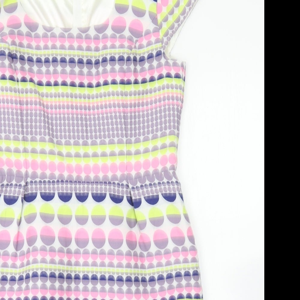 Hunters & Gatherers Womens Multicoloured Geometric Polyester Pencil Dress Size 14 Square Neck