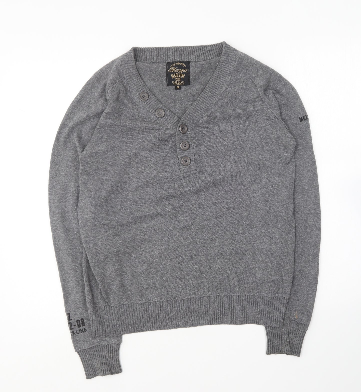 Mezaguz Mens Grey V-Neck Cotton Pullover Jumper Size S - `