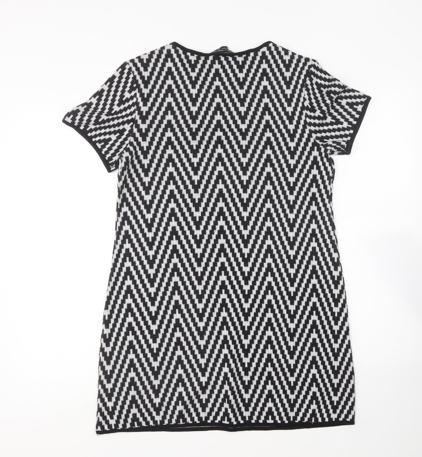 Dorothy Perkins Womens Black Geometric Polyester Shift Size 10 Round Neck