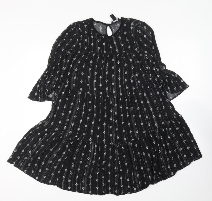 New Look Womens Black Geometric Viscose Shift Size 10 Round Neck