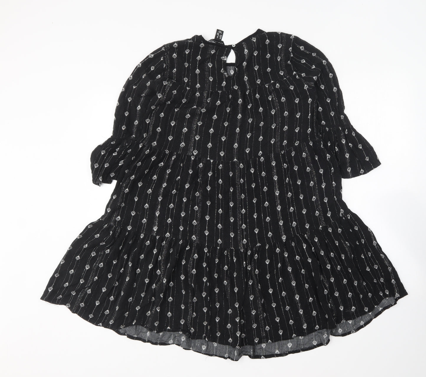 New Look Womens Black Geometric Viscose Shift Size 10 Round Neck