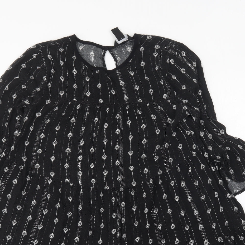 New Look Womens Black Geometric Viscose Shift Size 10 Round Neck