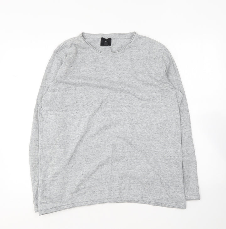 H&M Mens Grey Round Neck Cotton Pullover Jumper Size L