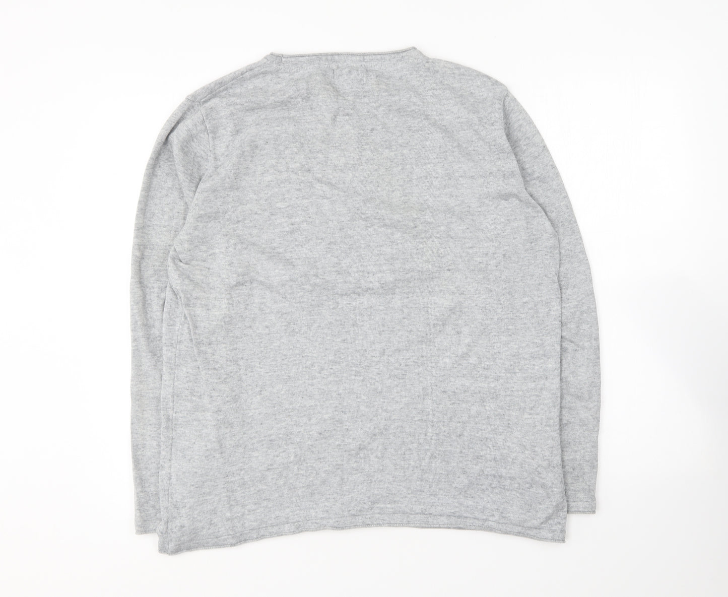 H&M Mens Grey Round Neck Cotton Pullover Jumper Size L