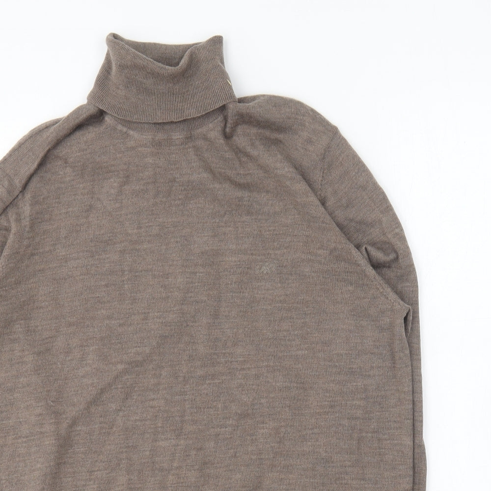 Jaeger Mens Brown Roll Neck Wool Pullover Jumper Size L