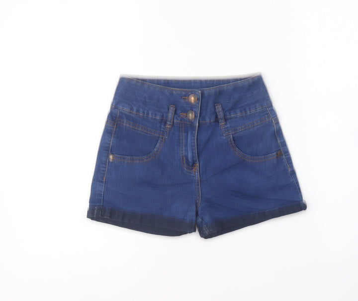 Dunnes Stores Womens Blue Cotton Hot Pants Shorts Size 25 in L5 in Regular