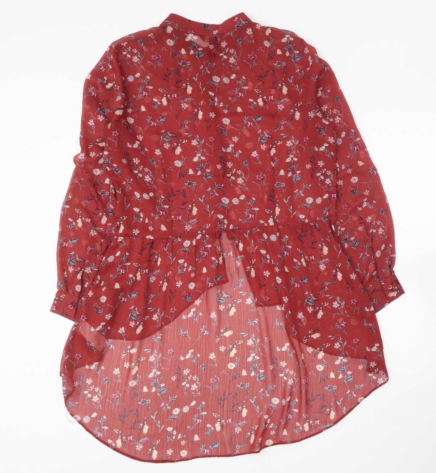 New Look Womens Red Floral Polyester Basic Button-Up Size 16 Collared