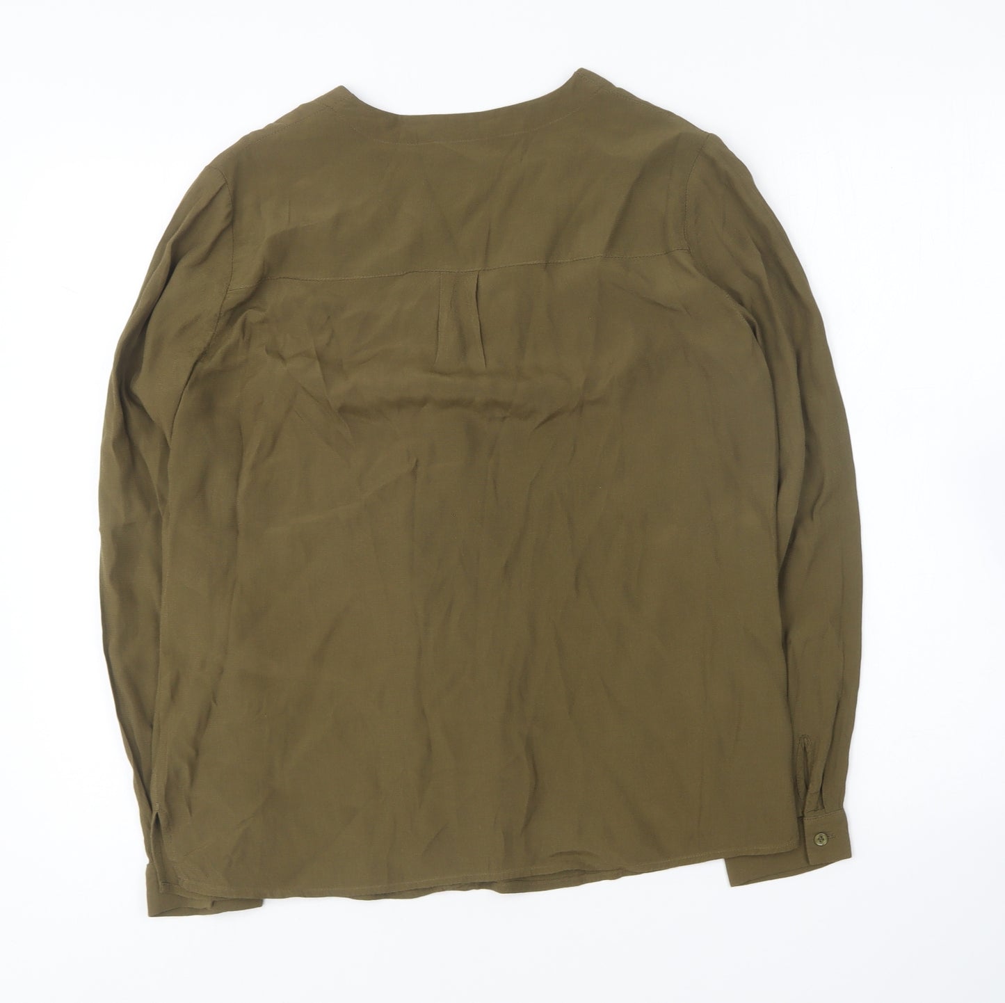 Jaeger Womens Green Viscose Basic Button-Up Size 12 V-Neck