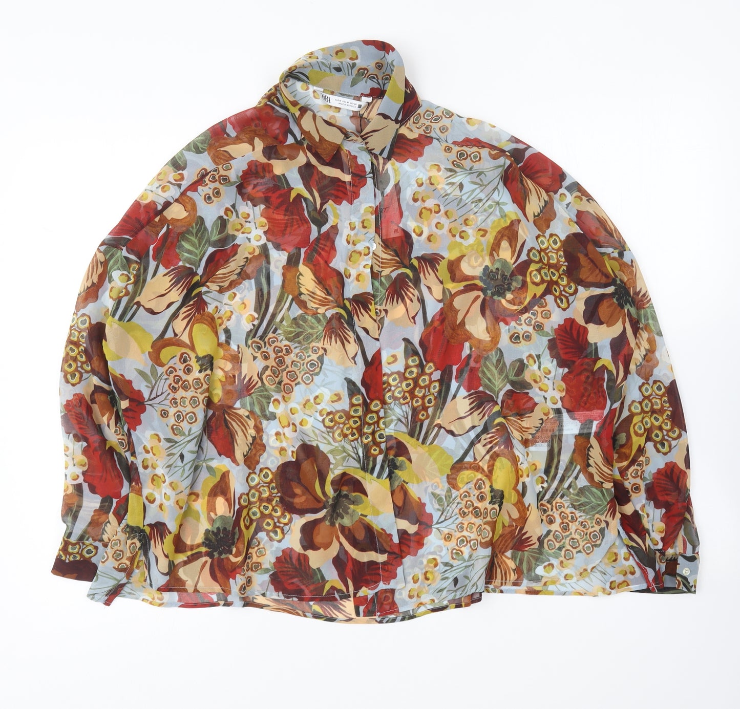 Zara Womens Multicoloured Polyester Basic Button-Up Size M Collared