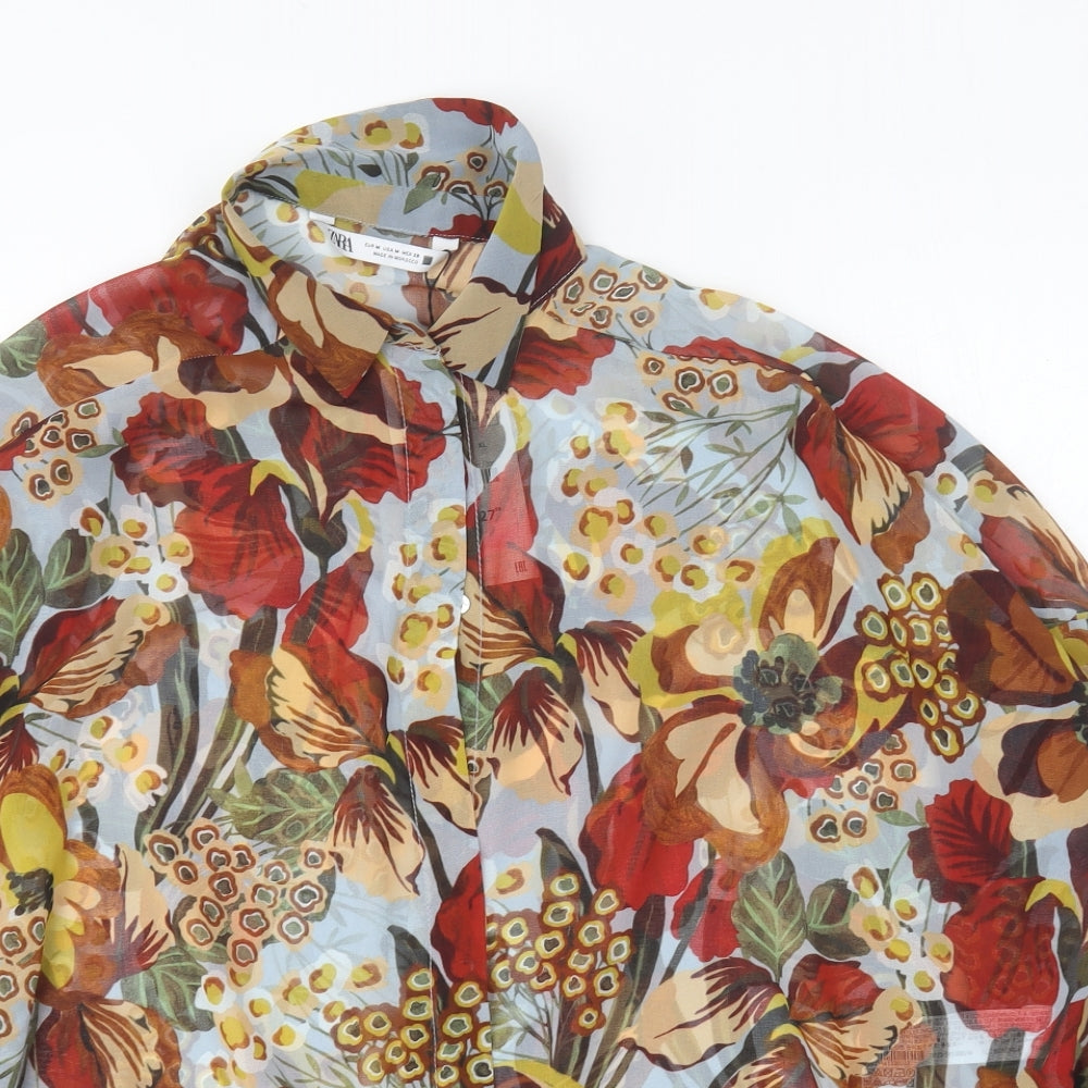 Zara Womens Multicoloured Polyester Basic Button-Up Size M Collared