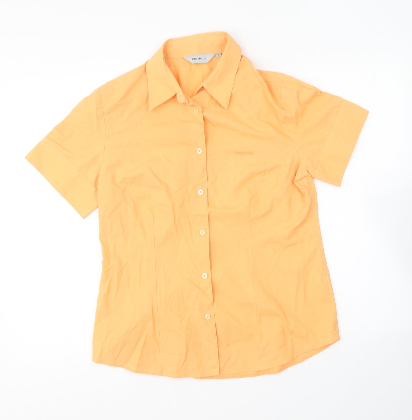 Pringle Womens Orange Cotton Basic Button-Up Size 12 Collared