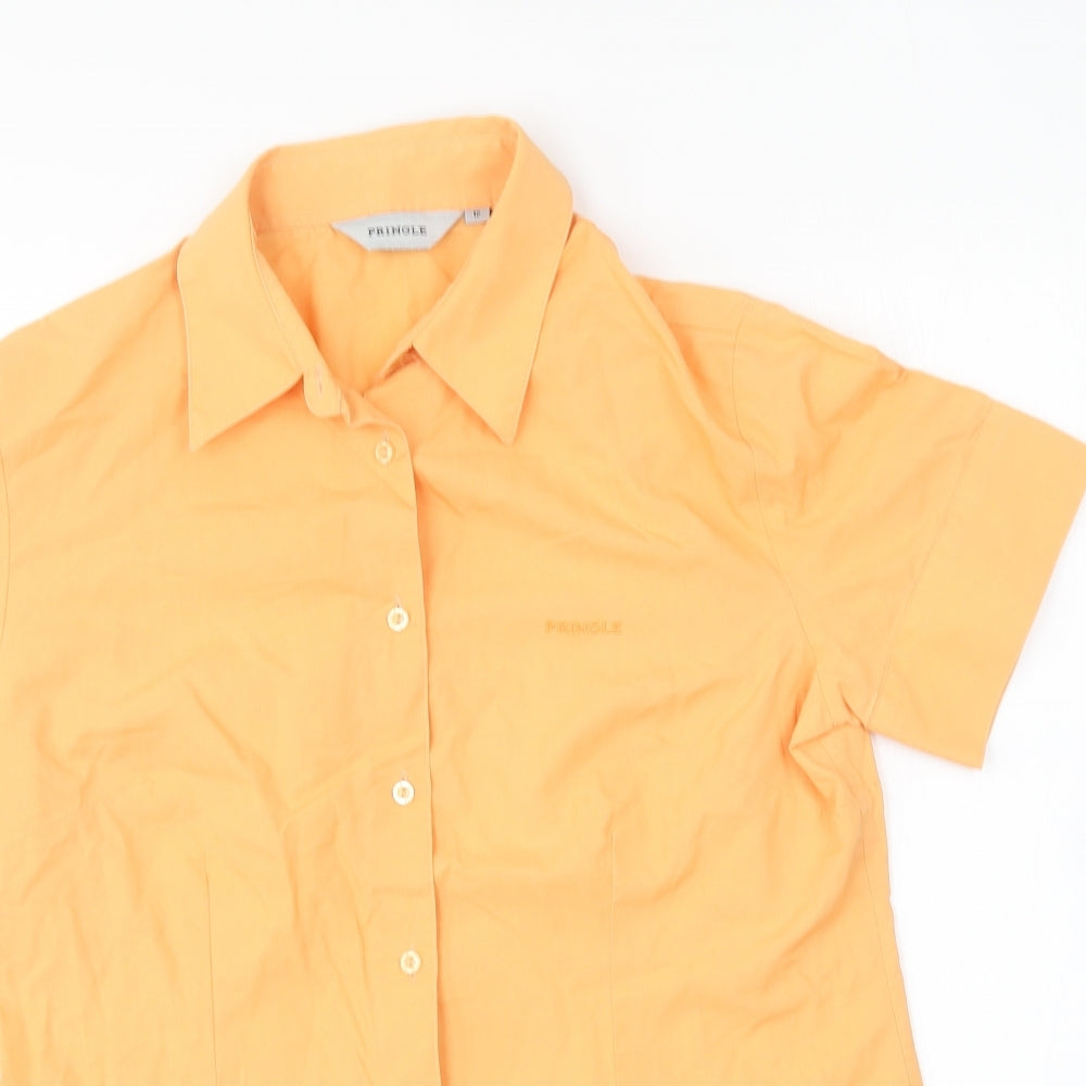 Pringle Womens Orange Cotton Basic Button-Up Size 12 Collared