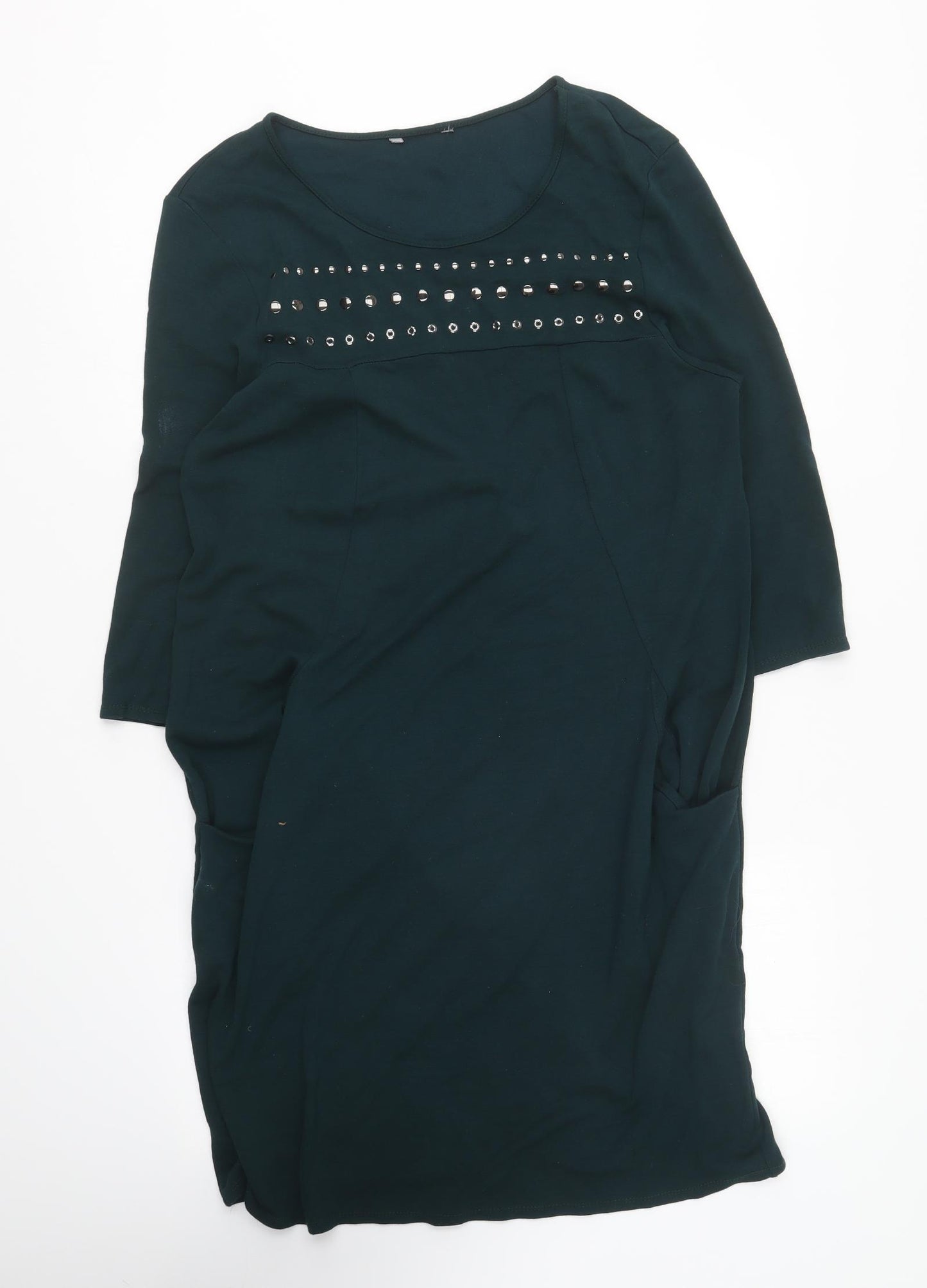 Preworn Womens Green Viscose Shift Size 16 Round Neck