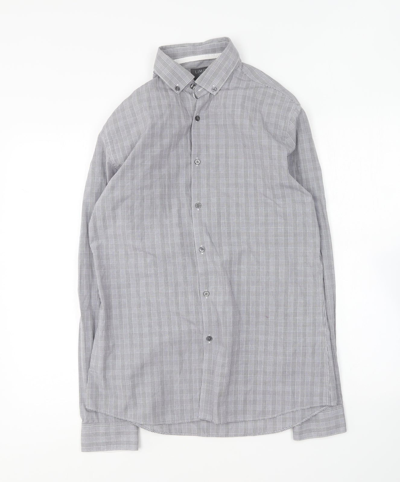Marks and Spencer Mens Grey Plaid Cotton Button-Up Size 15.5 Collared