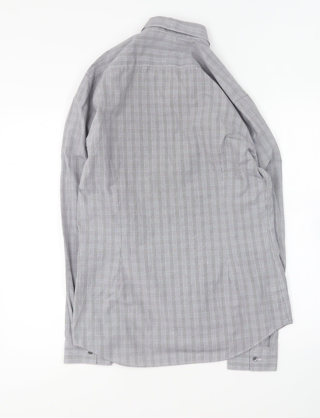 Marks and Spencer Mens Grey Plaid Cotton Button-Up Size 15.5 Collared