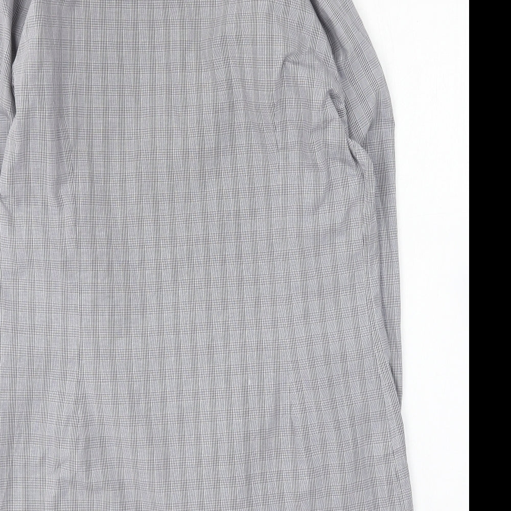 Marks and Spencer Mens Grey Plaid Cotton Button-Up Size 15.5 Collared