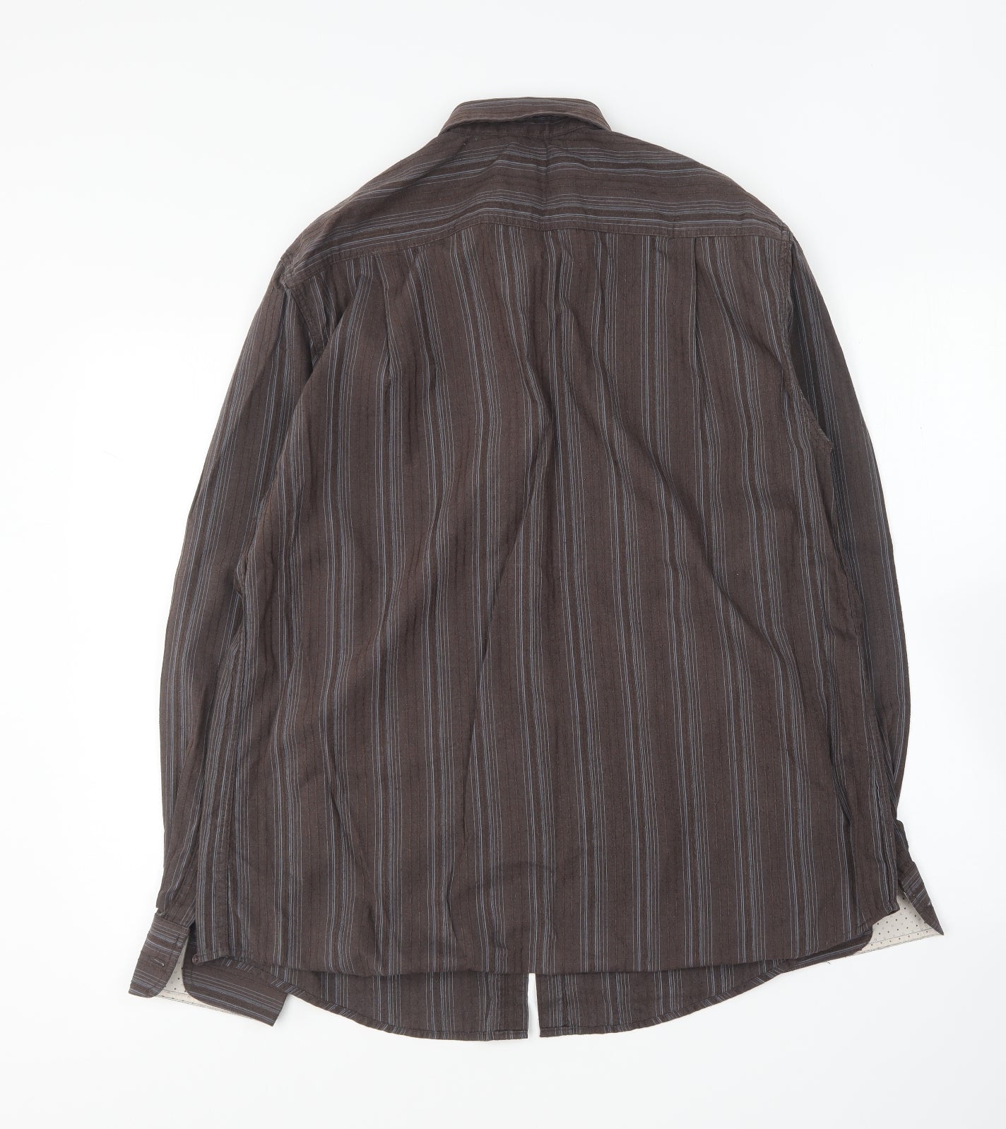 RJR.John Rocha Mens Brown Striped Polyester Button-Up Size L Collared