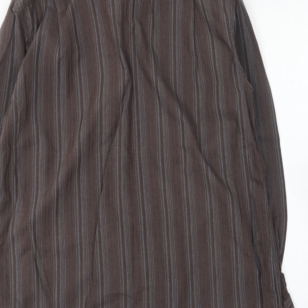 RJR.John Rocha Mens Brown Striped Polyester Button-Up Size L Collared