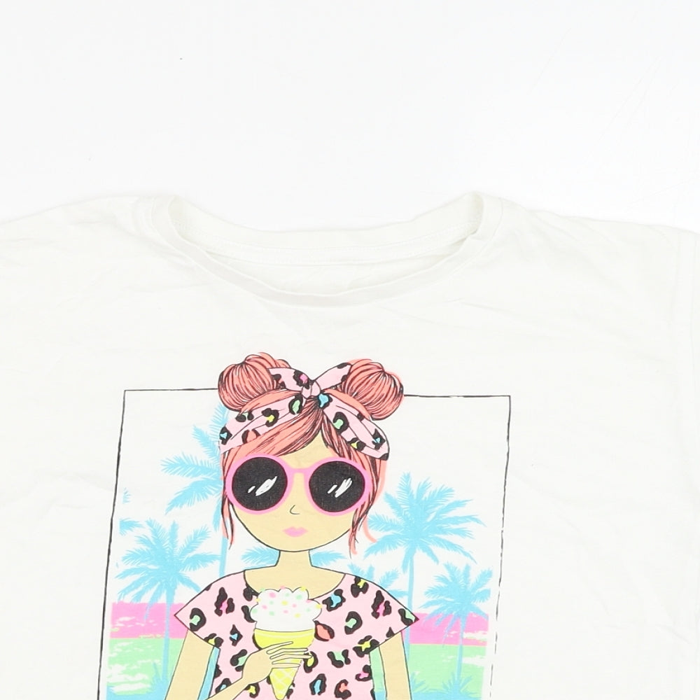 Dunnes Stores Girls White Cotton Basic T-Shirt Size 7-8 Years Round Neck Pullover - Vacay Vibes